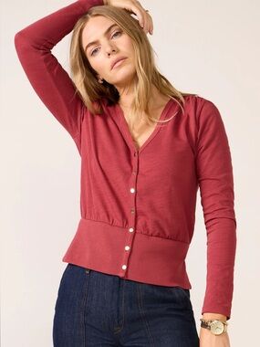 Nation LTD Anthropologie Colette Button-Down V-Neck Long Sleeve Blouse Cardigan